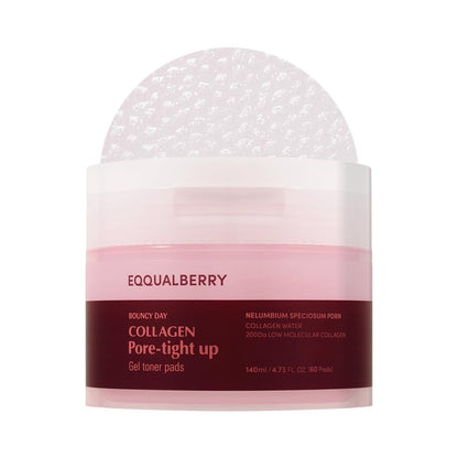 EQQUALBERRY Collagen Pore-Tight Up Gel Toner Pads – Korean Pore-Tightening Jelly Pad with Deep Absorption Collagen, Hydrating & Firming Formula, 4.73 FL.OZ. (140ml) / 60 Pads