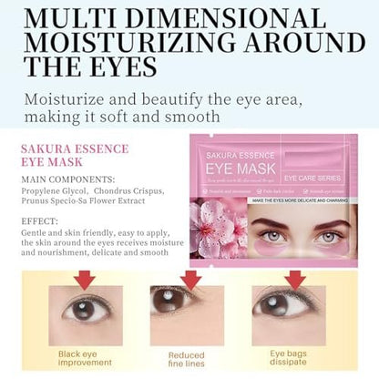 Felico 30-Piece Lip and Eye Mask Set – Crystal Collagen Hydrating Gel Pads for Puffy Eyes, Dark Circles, Fine Lines, and Anti-Aging (Sakura)
