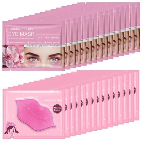 Felico 30-Piece Lip and Eye Mask Set – Crystal Collagen Hydrating Gel Pads for Puffy Eyes, Dark Circles, Fine Lines, and Anti-Aging (Sakura) - görsel 2