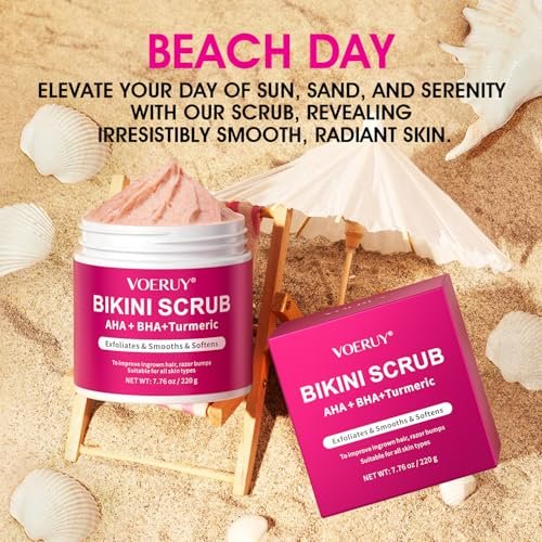 Bikini Area Exfoliator with 10% AHA+BHA & Turmeric - Ingrown Hair & Razor Bump Treatment for Bikini Underarm Area, Moisturizing Body Scrub with Walnut Shell Powder - görsel 8
