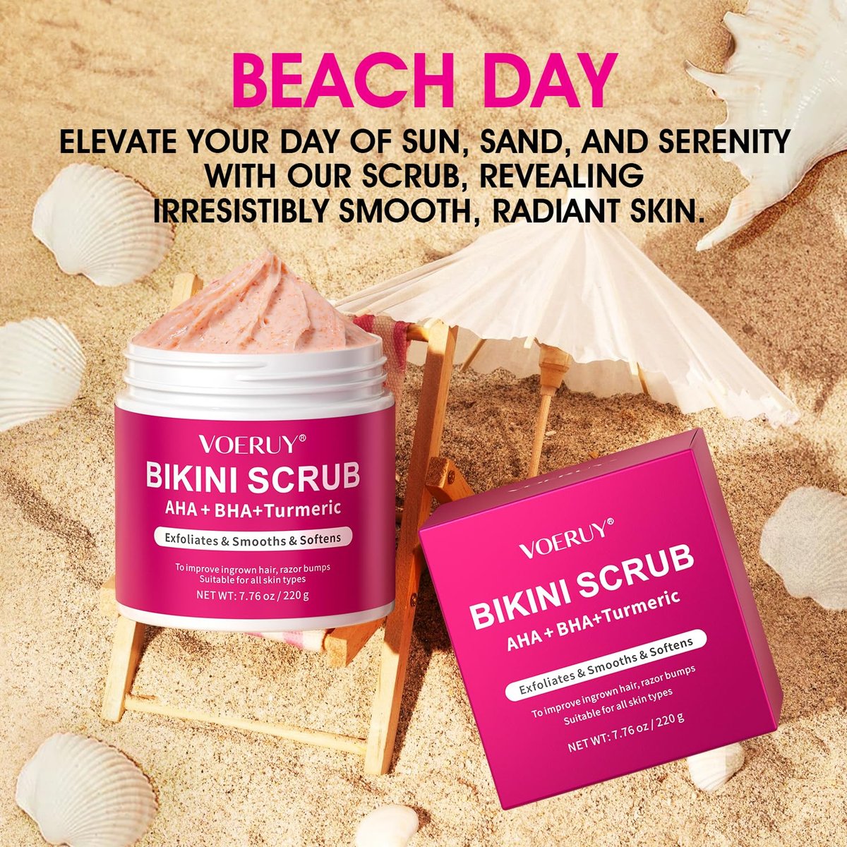 Bikini Area Exfoliator with 10% AHA+BHA & Turmeric - Ingrown Hair & Razor Bump Treatment for Bikini Underarm Area, Moisturizing Body Scrub with Walnut Shell Powder - görsel 7