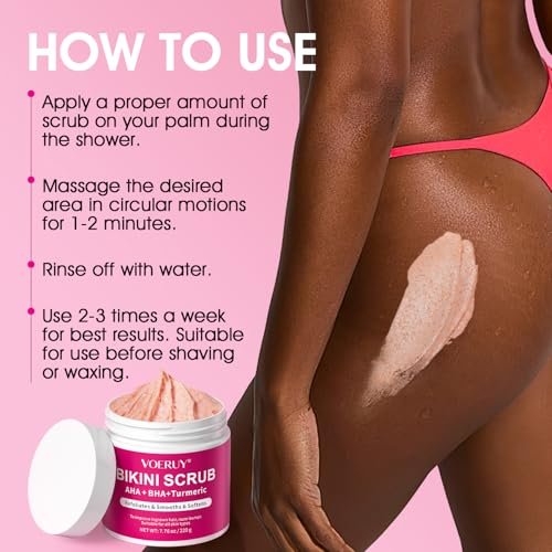 Bikini Area Exfoliator with 10% AHA+BHA & Turmeric - Ingrown Hair & Razor Bump Treatment for Bikini Underarm Area, Moisturizing Body Scrub with Walnut Shell Powder - görsel 16