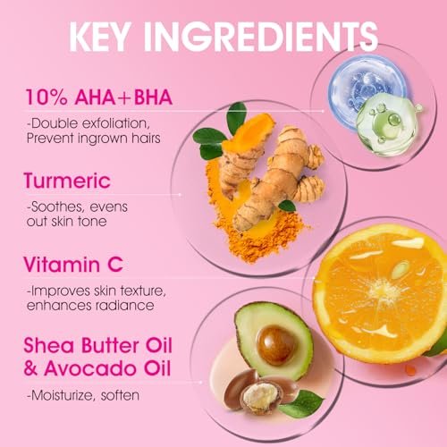 Bikini Area Exfoliator with 10% AHA+BHA & Turmeric - Ingrown Hair & Razor Bump Treatment for Bikini Underarm Area, Moisturizing Body Scrub with Walnut Shell Powder - görsel 6