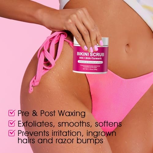 Bikini Area Exfoliator with 10% AHA+BHA & Turmeric - Ingrown Hair & Razor Bump Treatment for Bikini Underarm Area, Moisturizing Body Scrub with Walnut Shell Powder - görsel 4