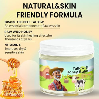 SVPMECN Tallow and Honey Balm – Grass-Fed Beef Tallow Face Moisturizer with Raw Wild Honey, All-Natural Handmade Moisturizer for Smooth, Hydrated Skin