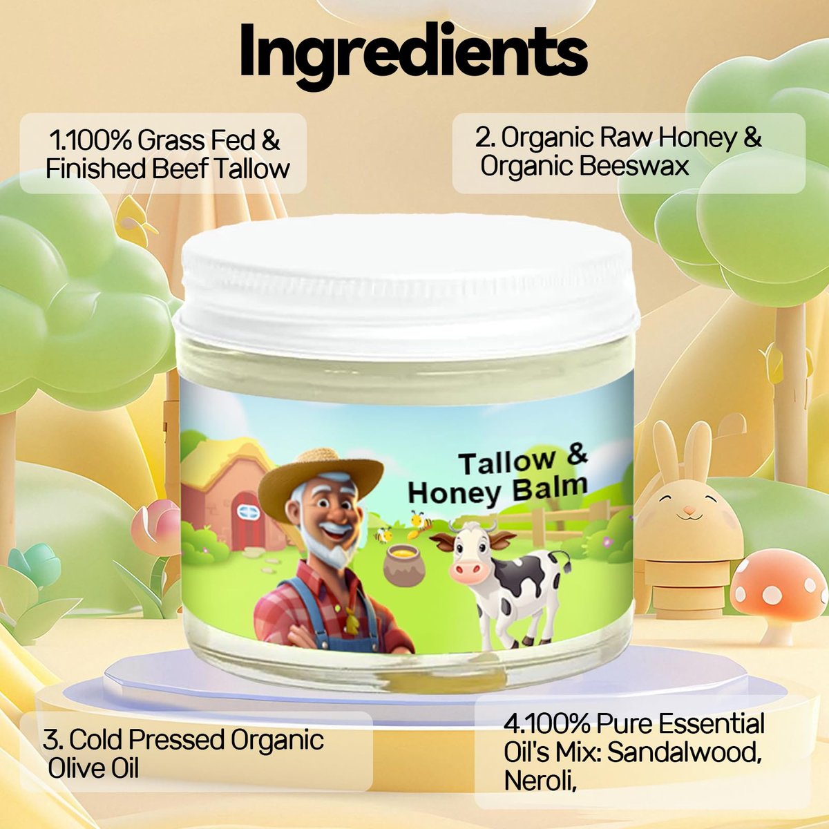 SVPMECN Tallow and Honey Balm – Grass-Fed Beef Tallow Face Moisturizer with Raw Wild Honey, All-Natural Handmade Moisturizer for Smooth, Hydrated Skin - görsel 3