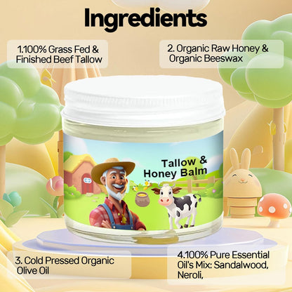 SVPMECN Tallow and Honey Balm – Grass-Fed Beef Tallow Face Moisturizer with Raw Wild Honey, All-Natural Handmade Moisturizer for Smooth, Hydrated Skin