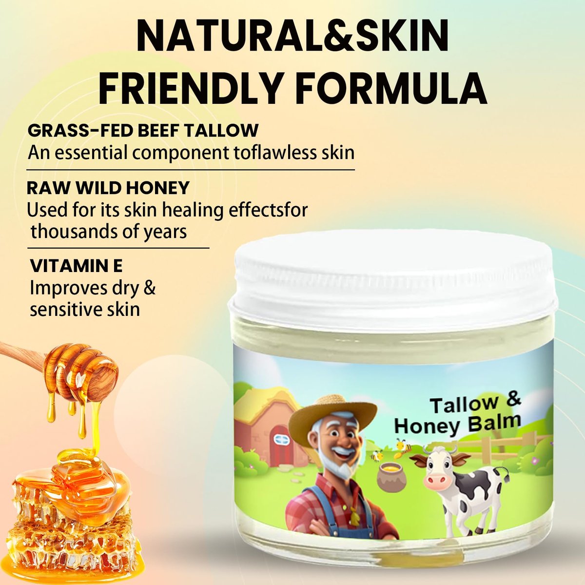 SVPMECN Tallow and Honey Balm – Grass-Fed Beef Tallow Face Moisturizer with Raw Wild Honey, All-Natural Handmade Moisturizer for Smooth, Hydrated Skin - görsel 7