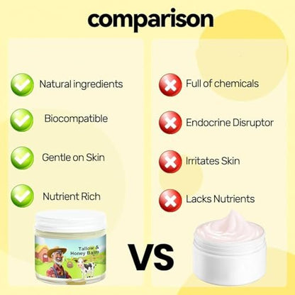 SVPMECN Tallow and Honey Balm – Grass-Fed Beef Tallow Face Moisturizer with Raw Wild Honey, All-Natural Handmade Moisturizer for Smooth, Hydrated Skin