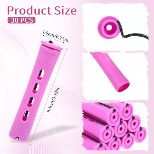 JJUNW 30Pcs Heatless Curlers Set for Natural Hair - Pink Plastic Hair Rollers with Clips for Long & Short Hair Styling, DIY Perm Kit with Curling Rods and Perm Papers - görsel 4