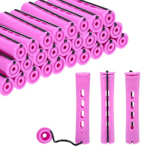 JJUNW 30Pcs Heatless Curlers Set for Natural Hair - Pink Plastic Hair Rollers with Clips for Long & Short Hair Styling, DIY Perm Kit with Curling Rods and Perm Papers - görsel 2