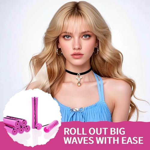 JJUNW 30Pcs Heatless Curlers Set for Natural Hair - Pink Plastic Hair Rollers with Clips for Long & Short Hair Styling, DIY Perm Kit with Curling Rods and Perm Papers - görsel 6
