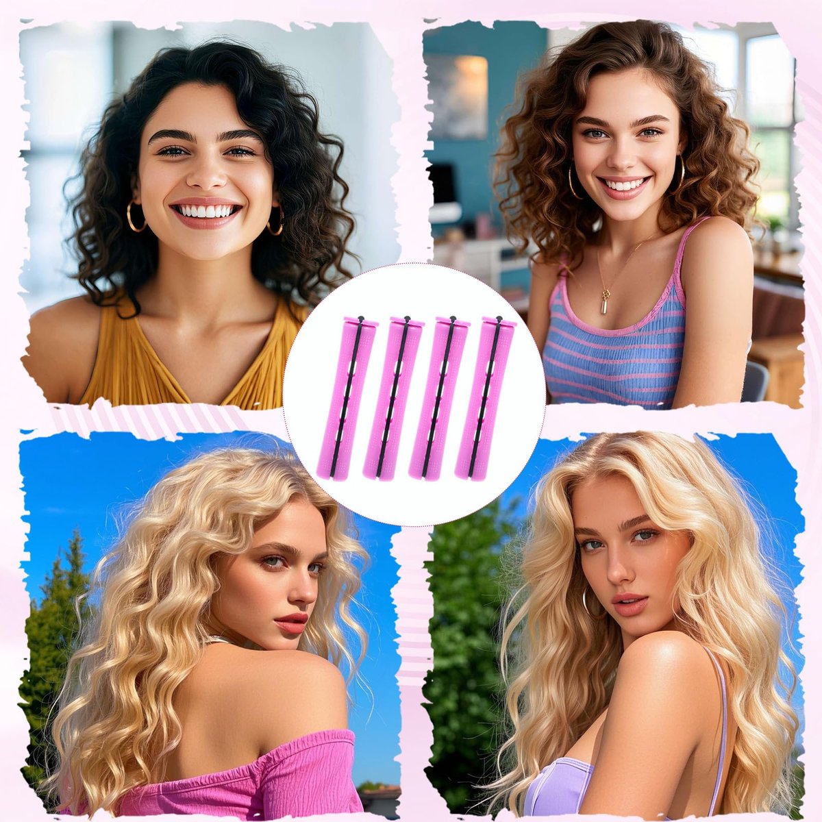 JJUNW 30Pcs Heatless Curlers Set for Natural Hair - Pink Plastic Hair Rollers with Clips for Long & Short Hair Styling, DIY Perm Kit with Curling Rods and Perm Papers - görsel 7