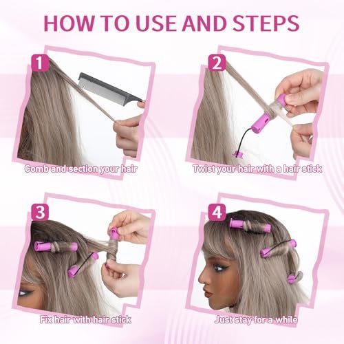 JJUNW 30Pcs Heatless Curlers Set for Natural Hair - Pink Plastic Hair Rollers with Clips for Long & Short Hair Styling, DIY Perm Kit with Curling Rods and Perm Papers - görsel 12