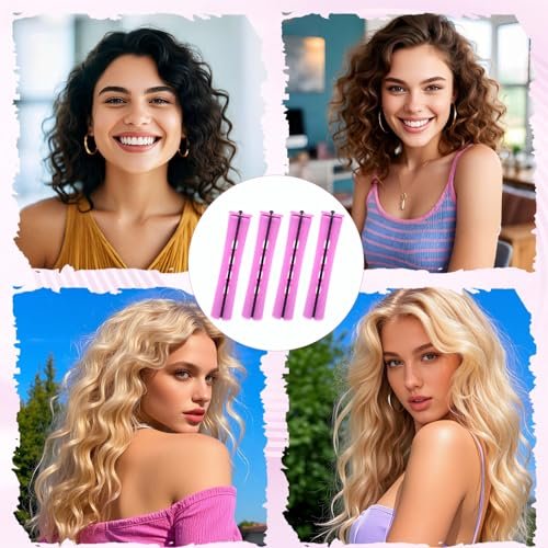 JJUNW 30Pcs Heatless Curlers Set for Natural Hair - Pink Plastic Hair Rollers with Clips for Long & Short Hair Styling, DIY Perm Kit with Curling Rods and Perm Papers - görsel 8