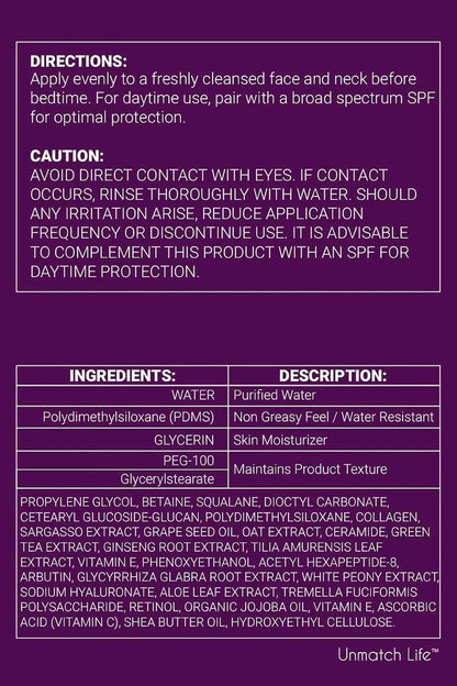 Retinol Night Cream for Face | Anti Aging & Wrinkle Cream with Hyaluronic Acid, Collagen & Vitamin C | Night Moisturizer for Deep Wrinkles, Dry & Aging Skin | 1.7 oz