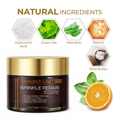 Retinol Night Cream for Face | Anti Aging & Wrinkle Cream with Hyaluronic Acid, Collagen & Vitamin C | Night Moisturizer for Deep Wrinkles, Dry & Aging Skin | 1.7 oz