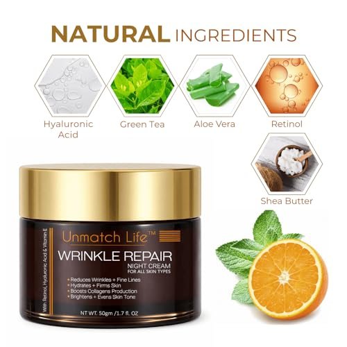 Retinol Night Cream for Face | Anti Aging & Wrinkle Cream with Hyaluronic Acid, Collagen & Vitamin C | Night Moisturizer for Deep Wrinkles, Dry & Aging Skin | 1.7 oz - görsel 6