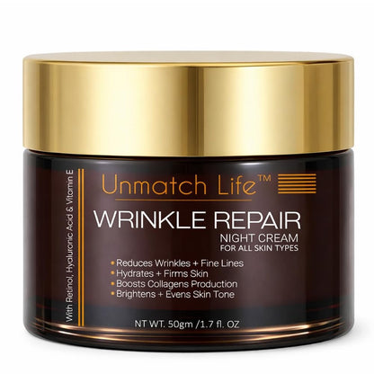 Retinol Night Cream for Face | Anti Aging & Wrinkle Cream with Hyaluronic Acid, Collagen & Vitamin C | Night Moisturizer for Deep Wrinkles, Dry & Aging Skin | 1.7 oz