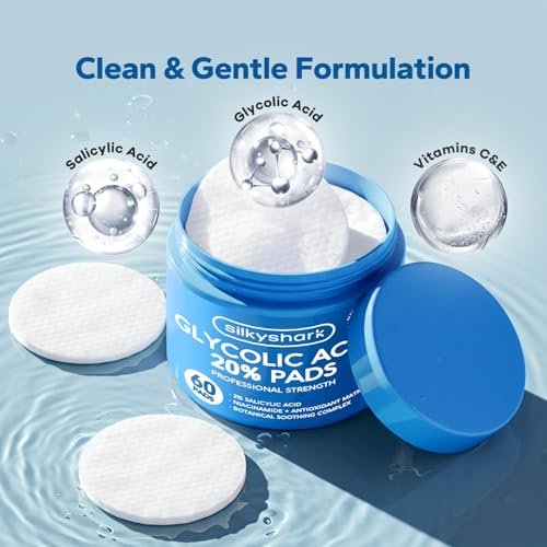 SilkyShark Glycolic Acid 20% Resurfacing Pads (60 Count) - Ultra Pure Glycolic Acid + Salicylic Acid Exfoliating Peel Pads for Face & Body with Vitamins B, C & E - görsel 6