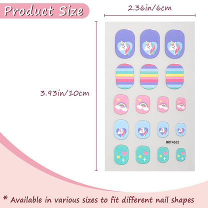 Colorful Self-Adhesive Nail Stickers - 9 Sheets of Fun Nail Art Decorations with Sun, Flower, Rainbow, Strawberry, Cat, Heart, Rabbit Designs