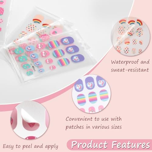 Colorful Self-Adhesive Nail Stickers - 9 Sheets of Fun Nail Art Decorations with Sun, Flower, Rainbow, Strawberry, Cat, Heart, Rabbit Designs - görsel 6
