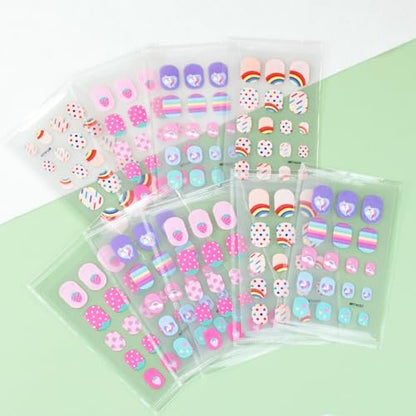 Colorful Self-Adhesive Nail Stickers - 9 Sheets of Fun Nail Art Decorations with Sun, Flower, Rainbow, Strawberry, Cat, Heart, Rabbit Designs