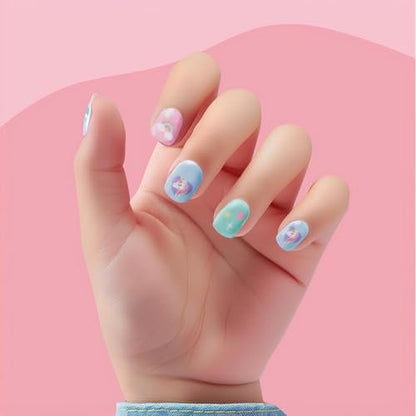 Colorful Self-Adhesive Nail Stickers - 9 Sheets of Fun Nail Art Decorations with Sun, Flower, Rainbow, Strawberry, Cat, Heart, Rabbit Designs