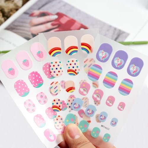 Colorful Self-Adhesive Nail Stickers - 9 Sheets of Fun Nail Art Decorations with Sun, Flower, Rainbow, Strawberry, Cat, Heart, Rabbit Designs - görsel 12