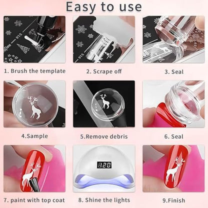 French Tip Tool & Nail Art Stamper Kit - Clear Silicone Stamping Jelly with Scraper for DIY Manicure Home Nail Tips (2 PCS)
