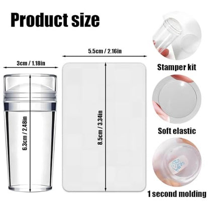 French Tip Tool & Nail Art Stamper Kit - Clear Silicone Stamping Jelly with Scraper for DIY Manicure Home Nail Tips (2 PCS)