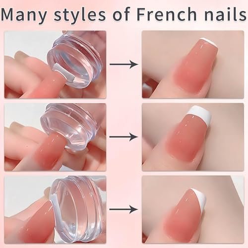 French Tip Tool & Nail Art Stamper Kit - Clear Silicone Stamping Jelly with Scraper for DIY Manicure Home Nail Tips (2 PCS) - görsel 7