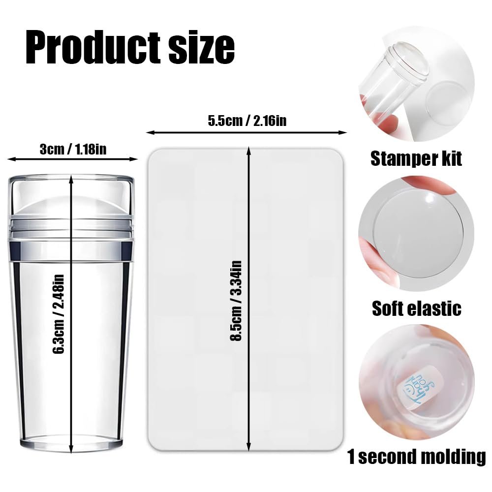 French Tip Tool & Nail Art Stamper Kit - Clear Silicone Stamping Jelly with Scraper for DIY Manicure Home Nail Tips (2 PCS) - görsel 4