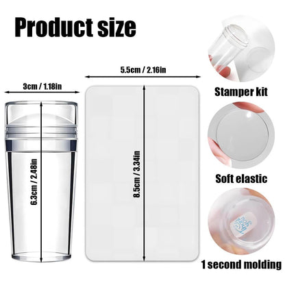 French Tip Tool & Nail Art Stamper Kit - Clear Silicone Stamping Jelly with Scraper for DIY Manicure Home Nail Tips (2 PCS)