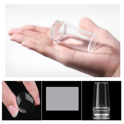 French Tip Tool & Nail Art Stamper Kit - Clear Silicone Stamping Jelly with Scraper for DIY Manicure Home Nail Tips (2 PCS)
