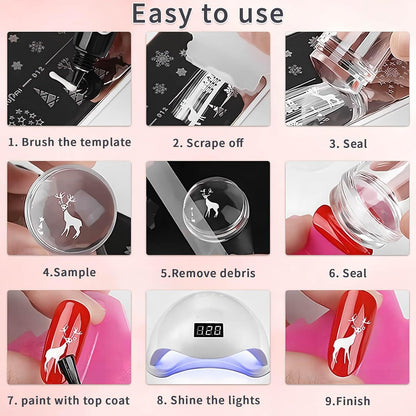 French Tip Tool & Nail Art Stamper Kit - Clear Silicone Stamping Jelly with Scraper for DIY Manicure Home Nail Tips (2 PCS)
