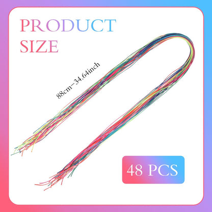 48 Pcs Hair Strings for Braids - Colorful Gradient Hair Yarn Wraps for Ponytails, Braiding, and Hair Accessories