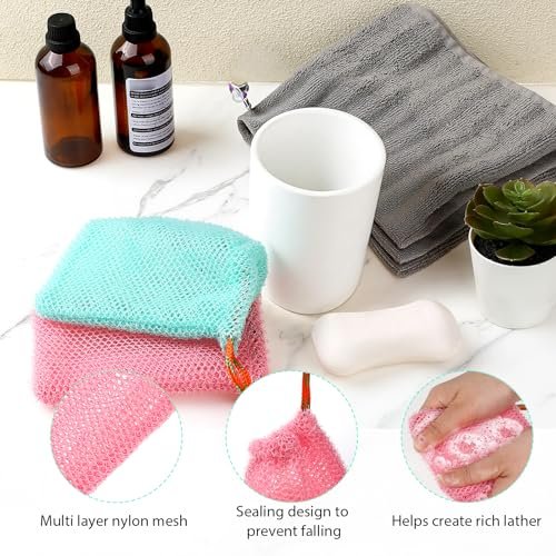 2 Pack Soap Savers for Bar Soap - Exfoliating Net Mesh Shower Holder, Foaming Bag for Bath and Shower (2 Colors, 5.5 x 3.5 In) - görsel 8