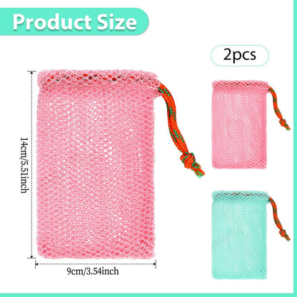 2 Pack Soap Savers for Bar Soap - Exfoliating Net Mesh Shower Holder, Foaming Bag for Bath and Shower (2 Colors, 5.5 x 3.5 In)