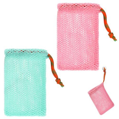 2 Pack Soap Savers for Bar Soap - Exfoliating Net Mesh Shower Holder, Foaming Bag for Bath and Shower (2 Colors, 5.5 x 3.5 In)