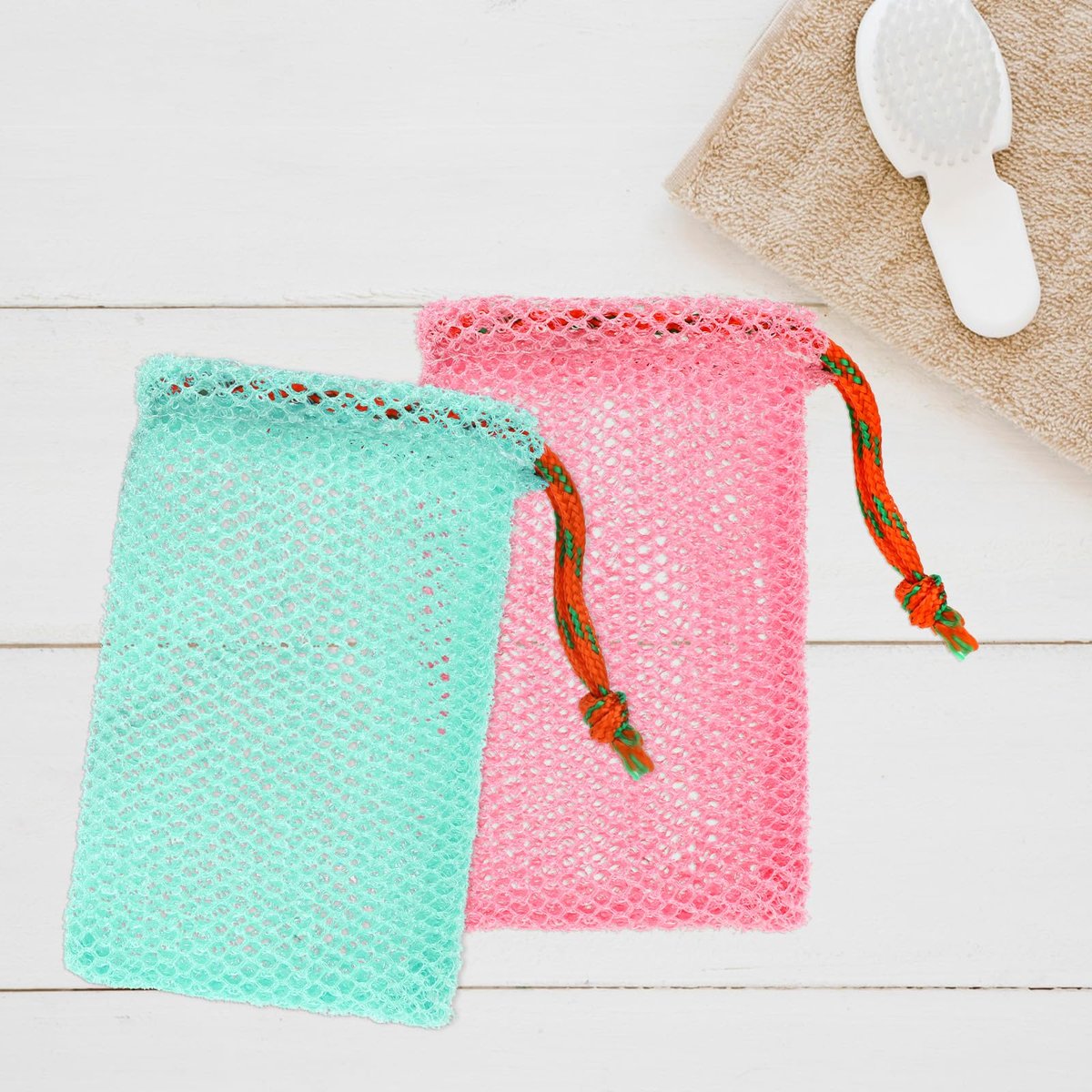2 Pack Soap Savers for Bar Soap - Exfoliating Net Mesh Shower Holder, Foaming Bag for Bath and Shower (2 Colors, 5.5 x 3.5 In) - görsel 9