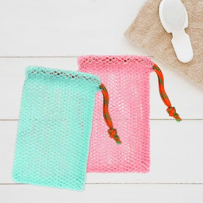 2 Pack Soap Savers for Bar Soap - Exfoliating Net Mesh Shower Holder, Foaming Bag for Bath and Shower (2 Colors, 5.5 x 3.5 In)