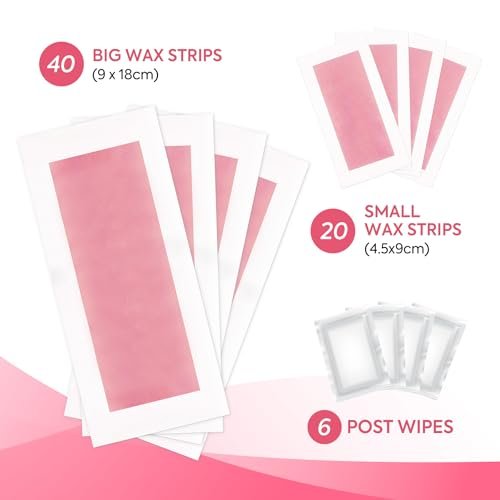 YGCODE Wax Strips for Hair Removal – 60 Counts: 40 Body & 20 Facial Wax Strips for Face, Arms, Legs, Underarms, Ready-to-Use Avelisse