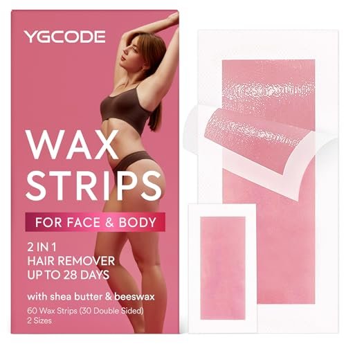 YGCODE Wax Strips for Hair Removal – 60 Counts: 40 Body & 20 Facial Wax Strips for Face, Arms, Legs, Underarms, Ready-to-Use Avelisse