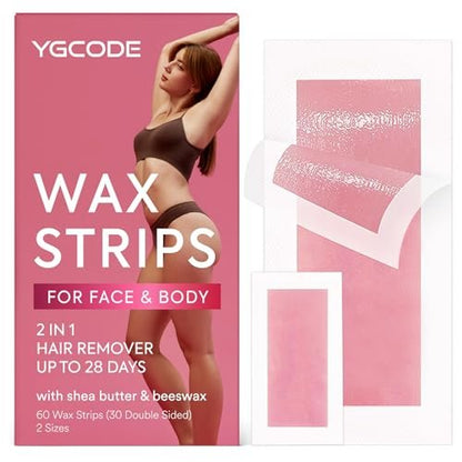 YGCODE Wax Strips for Hair Removal – 60 Counts: 40 Body & 20 Facial Wax Strips for Face, Arms, Legs, Underarms, Ready-to-Use Avelisse
