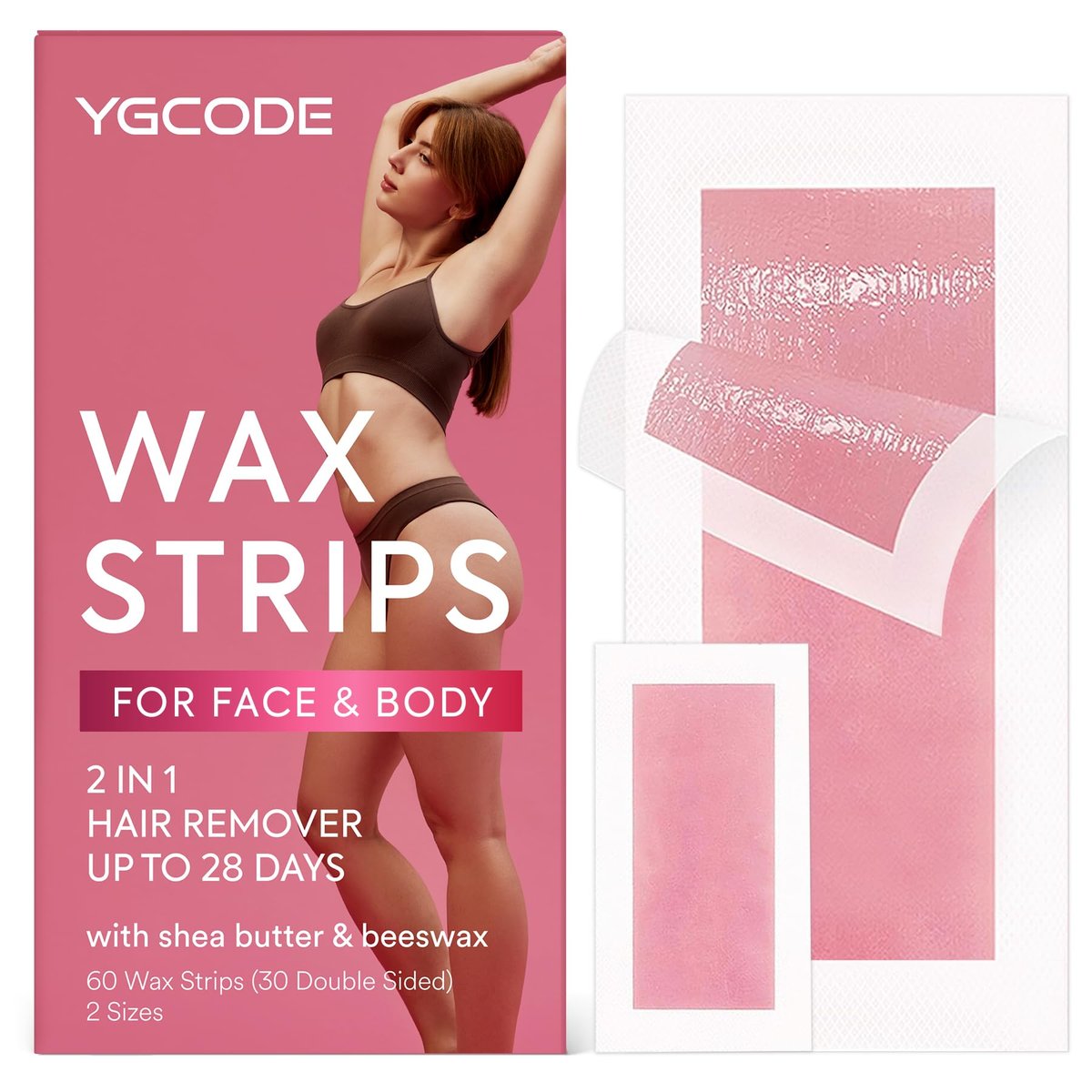 YGCODE Wax Strips for Hair Removal – 60 Counts: 40 Body & 20 Facial Wax Strips for Face, Arms, Legs, Underarms, Ready-to-Use Avelisse