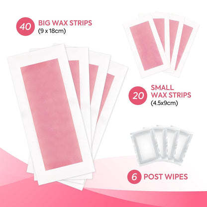 YGCODE Wax Strips for Hair Removal – 60 Counts: 40 Body & 20 Facial Wax Strips for Face, Arms, Legs, Underarms, Ready-to-Use Avelisse