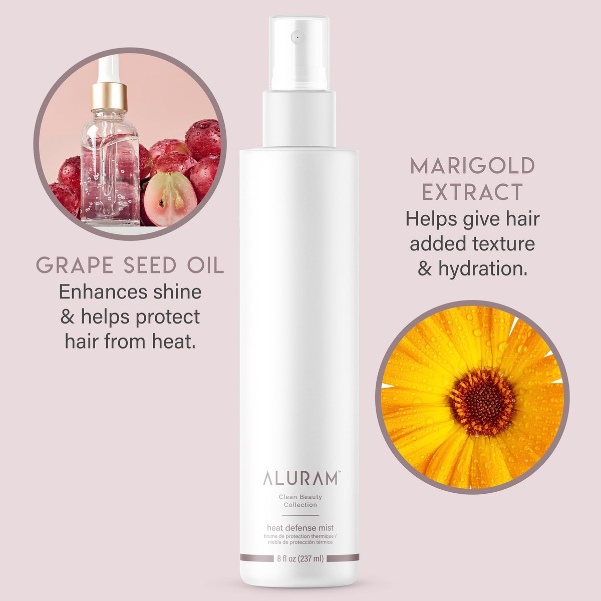 ALURAM Heat Defense Mist - Lightweight Nourishing & Detangling Thermal Protectant Spray for All Hair Types, 8 Fl Oz Avelisse