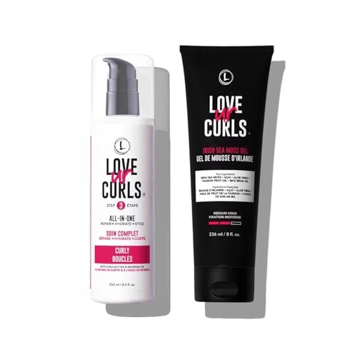 Love Ur Curls® All-in-One Curl Cream Styler & Irish Sea Moss Hair Gel Bundle - Define, Hydrate & Style Curly Hair with Shea Butter, Medium Hold Curl Styling Gel to Reduce Frizz (8.25 Fl Oz, Pack of 2) Avelisse