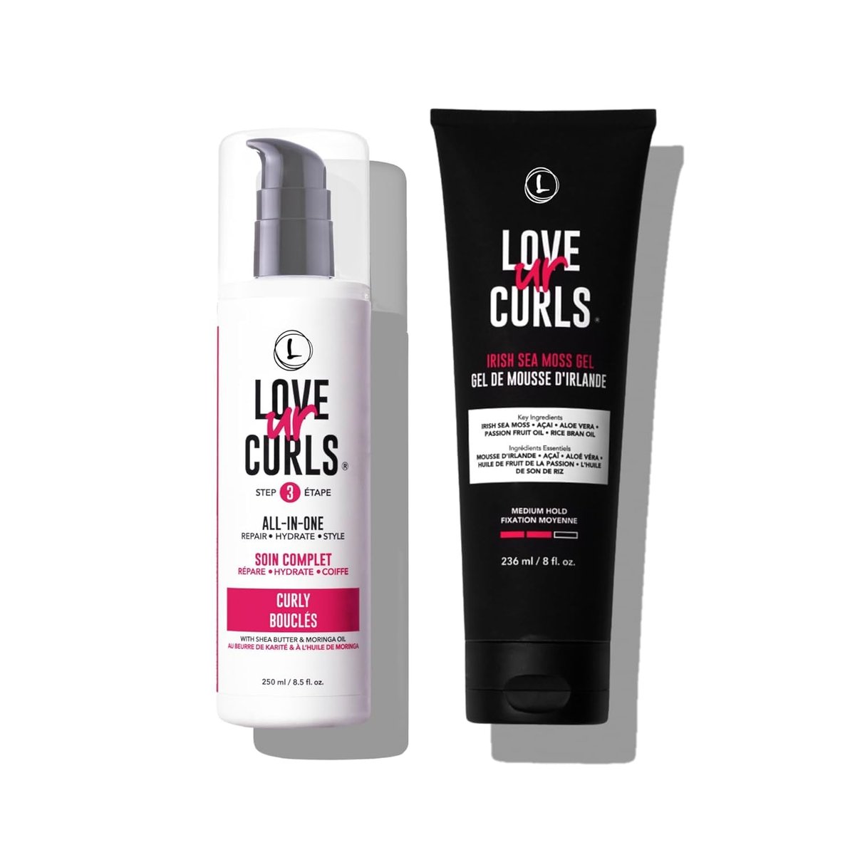 Love Ur Curls® All-in-One Curl Cream Styler & Irish Sea Moss Hair Gel Bundle - Define, Hydrate & Style Curly Hair with Shea Butter, Medium Hold Curl Styling Gel to Reduce Frizz (8.25 Fl Oz, Pack of 2) Avelisse